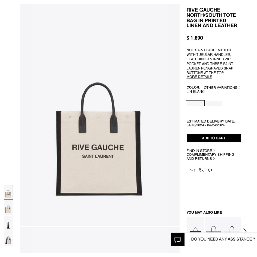 $1890 NEW SAINT LAURENT YSL SUMMER LINEN CANVAS RIVE GAUCHE TOTE BAG - Picture 2 of 16